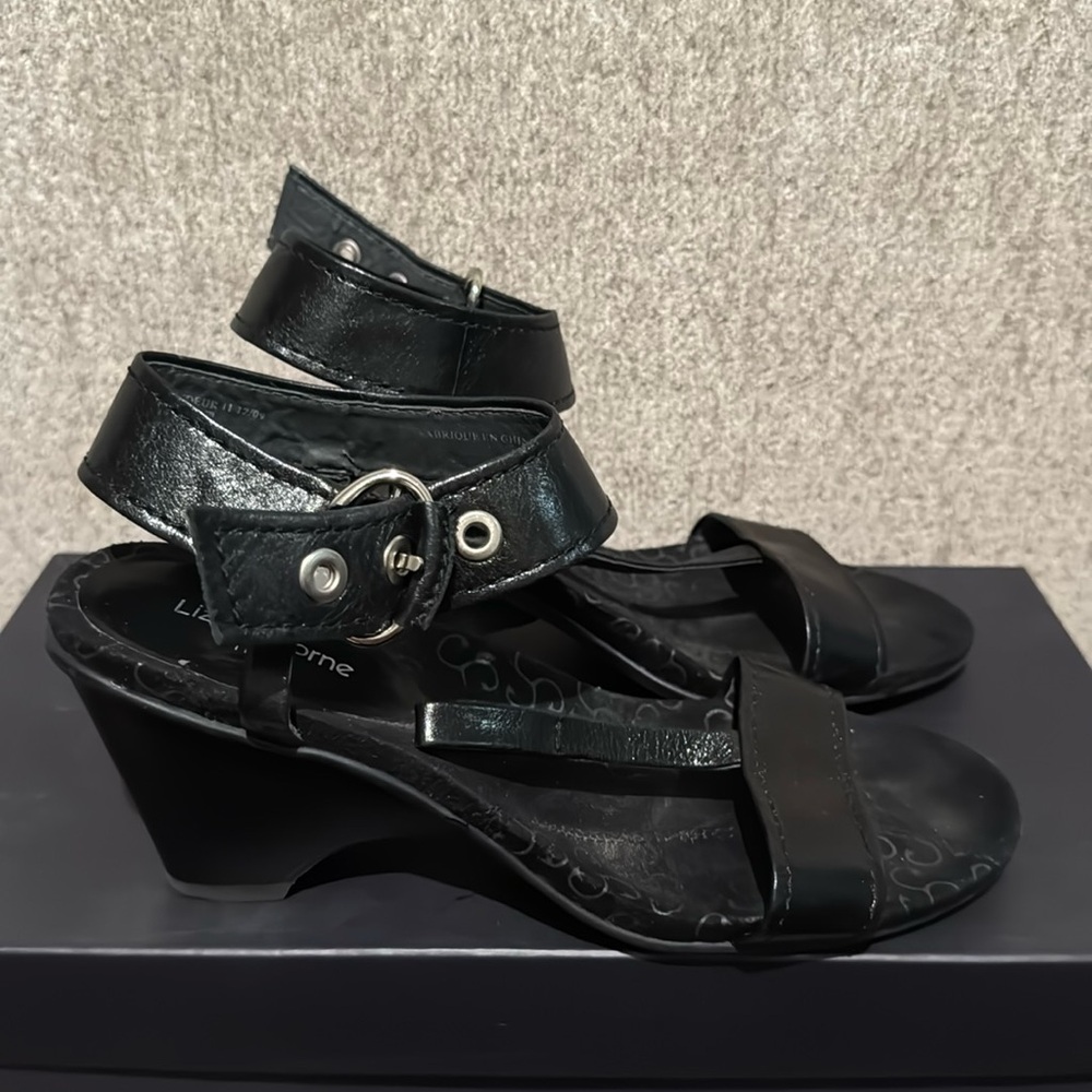 Liz Claiborne Black Wedge Sandals